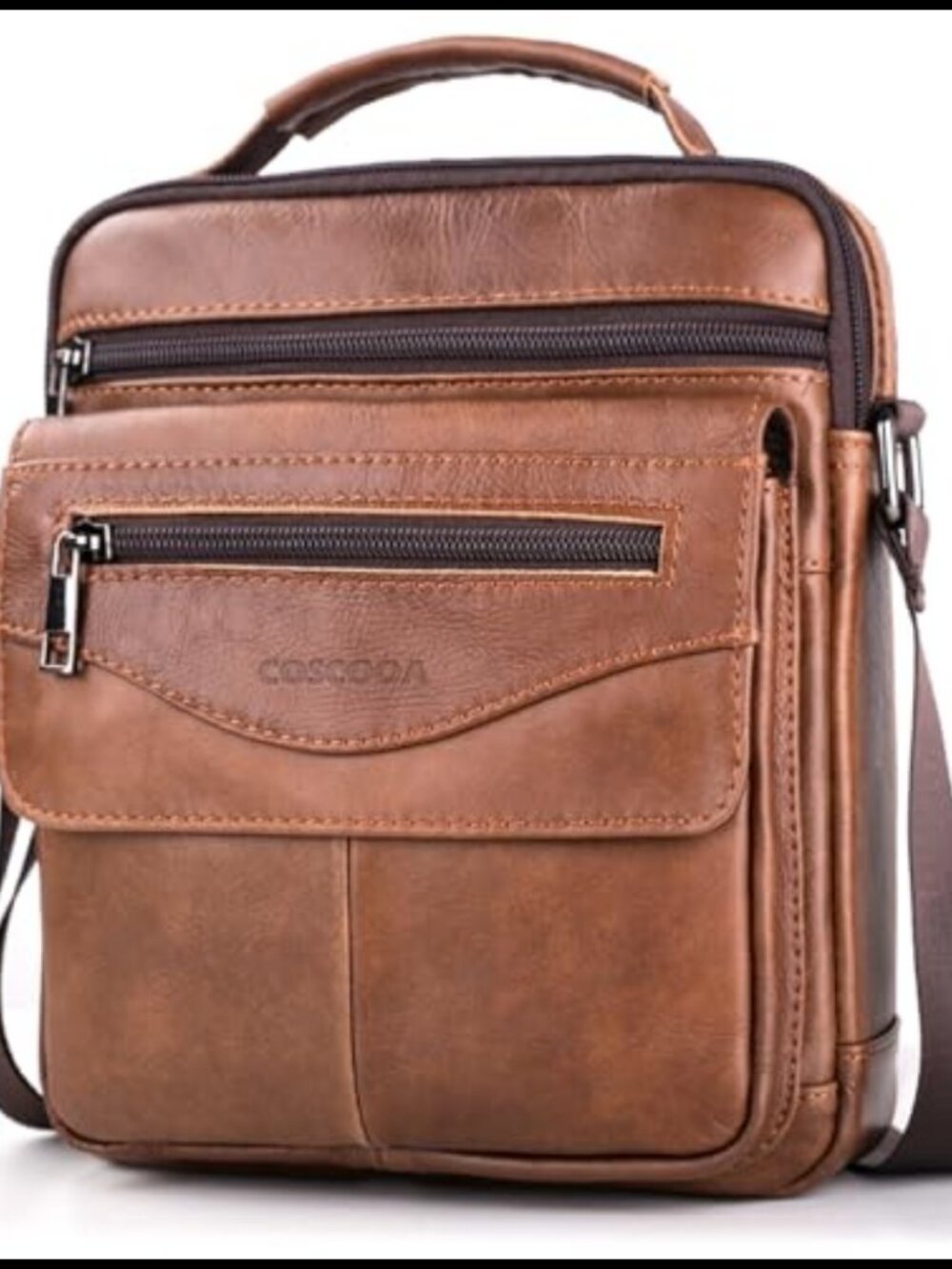Leather Messenger Bag Men Adjustable Strap Crossbody Travel Shoulder Bag